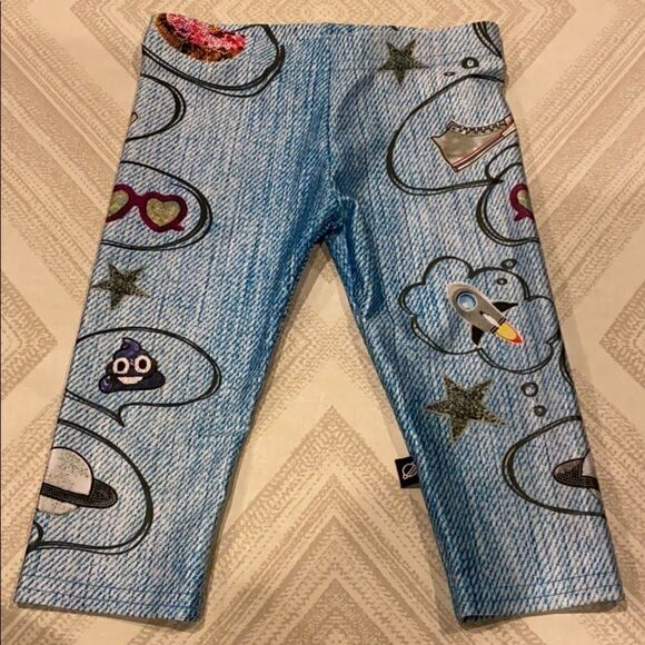 Terez Little Girls Denim Print Cropped Leggings - Picture 1 of 6